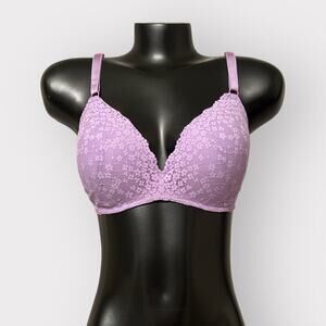 Victorias Secret Padded No-Wire Bra Womans 36DD Strappy Adjustable Lace Purple